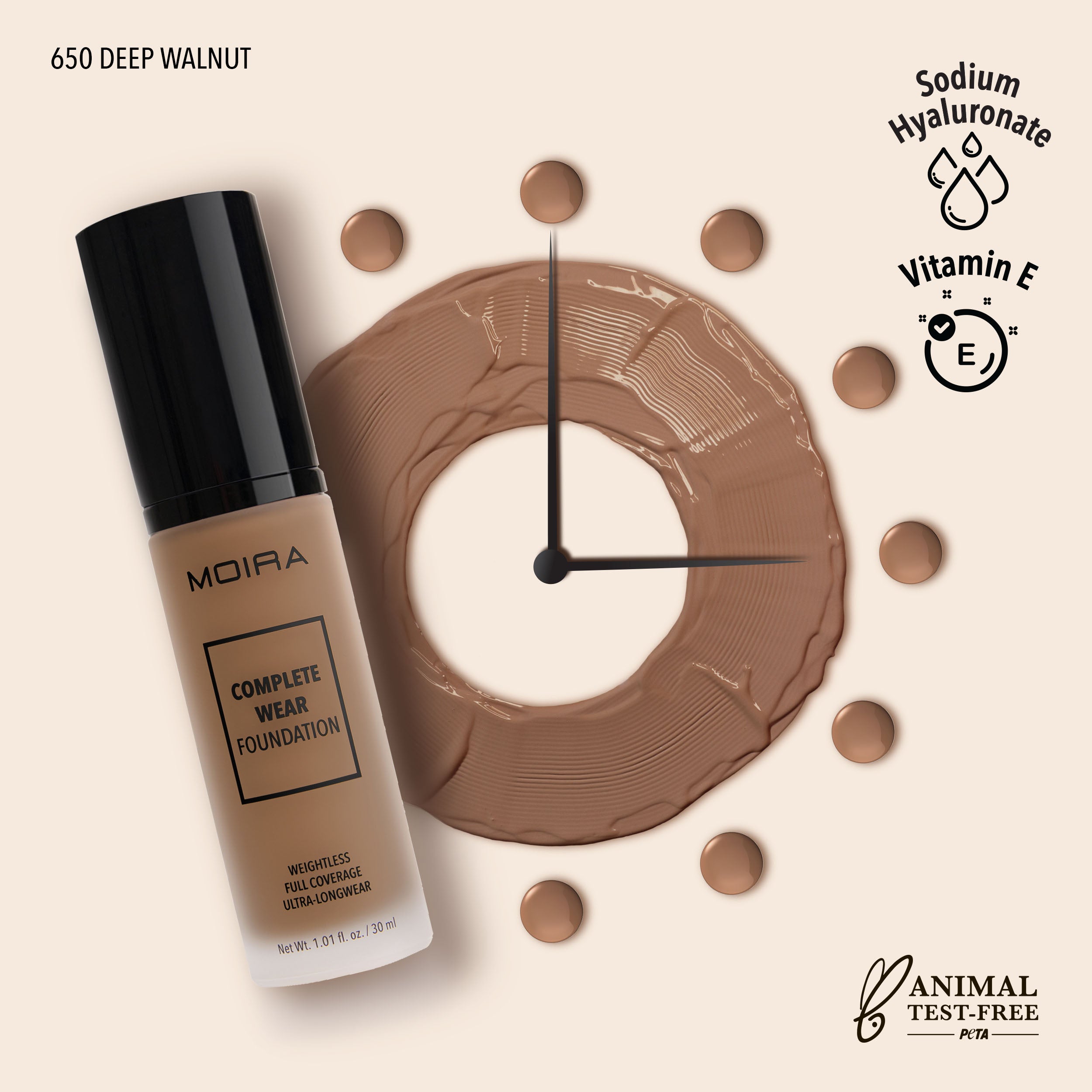 Moira Complete Wear Foundation 650 Deep Walnut